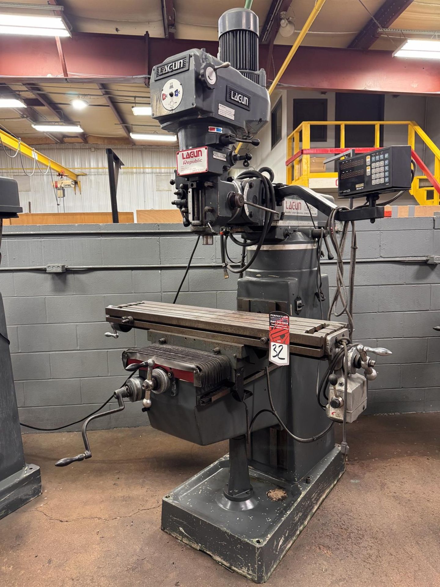 LAGUN FTV-13 HP Milling Machine, s/n 44919, w/ 10” x 44” Power Feed Table, Sony Millman 2-Axis DRO