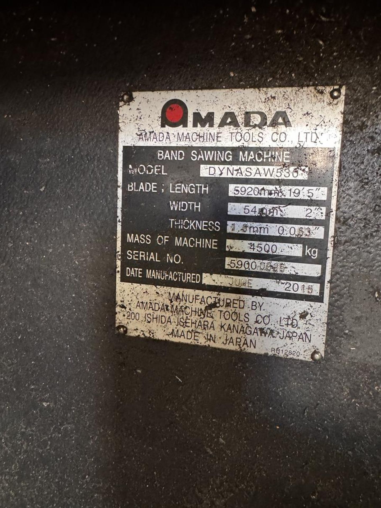2015 AMADA Dynasaw 530 Post Style Horizontal Band Saw, s/n 59000025, 21” x 21” Capacity, 10,143 - Image 11